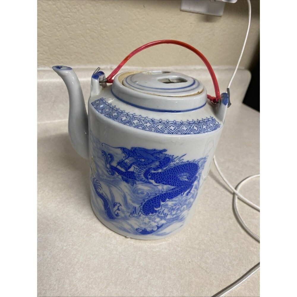 Tea pot large porcelain blue & white DRAGON TEA POT